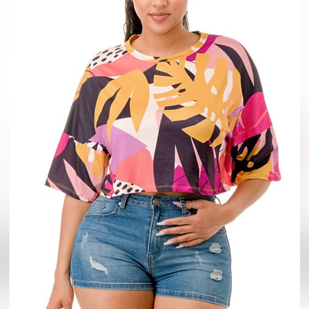 Pink Leaf Print Top